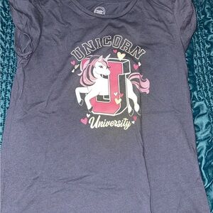 Wonder Nation Unicorn University Tee - Dark Gray and Pink